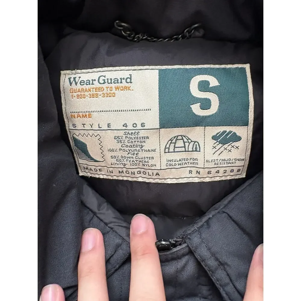 Vintage WearGuard Bomber Jacket Mens S Black Detachable Hood Full Zip Workwear